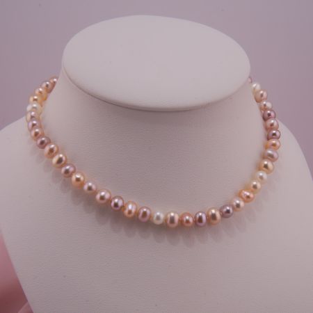 Perlen Kette Multicolor oval Magnetverschluss